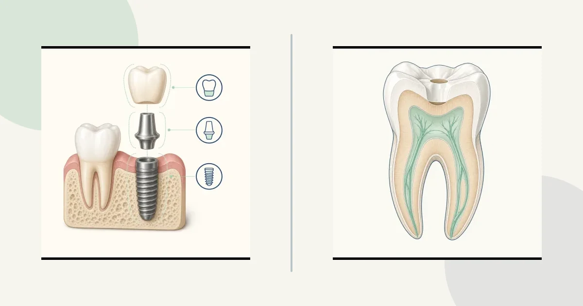 Save the tooth or extract + implant comparison graphic