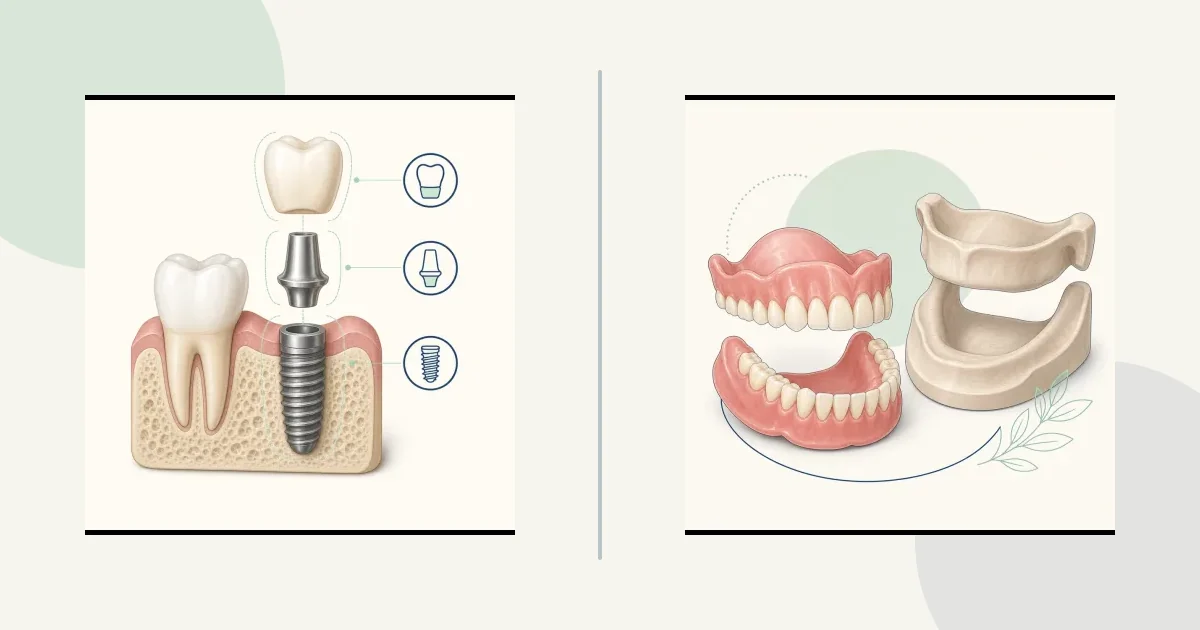 Many/all teeth missing: fixed vs removable comparison graphic