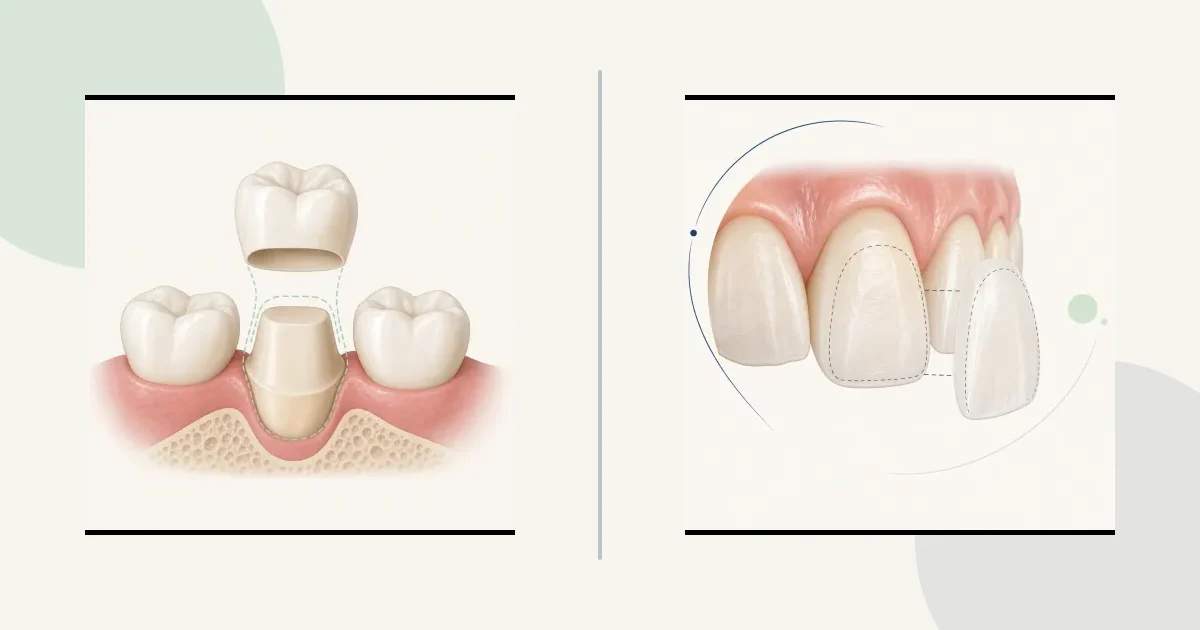 Coverage extent for damaged front teeth comparison graphic