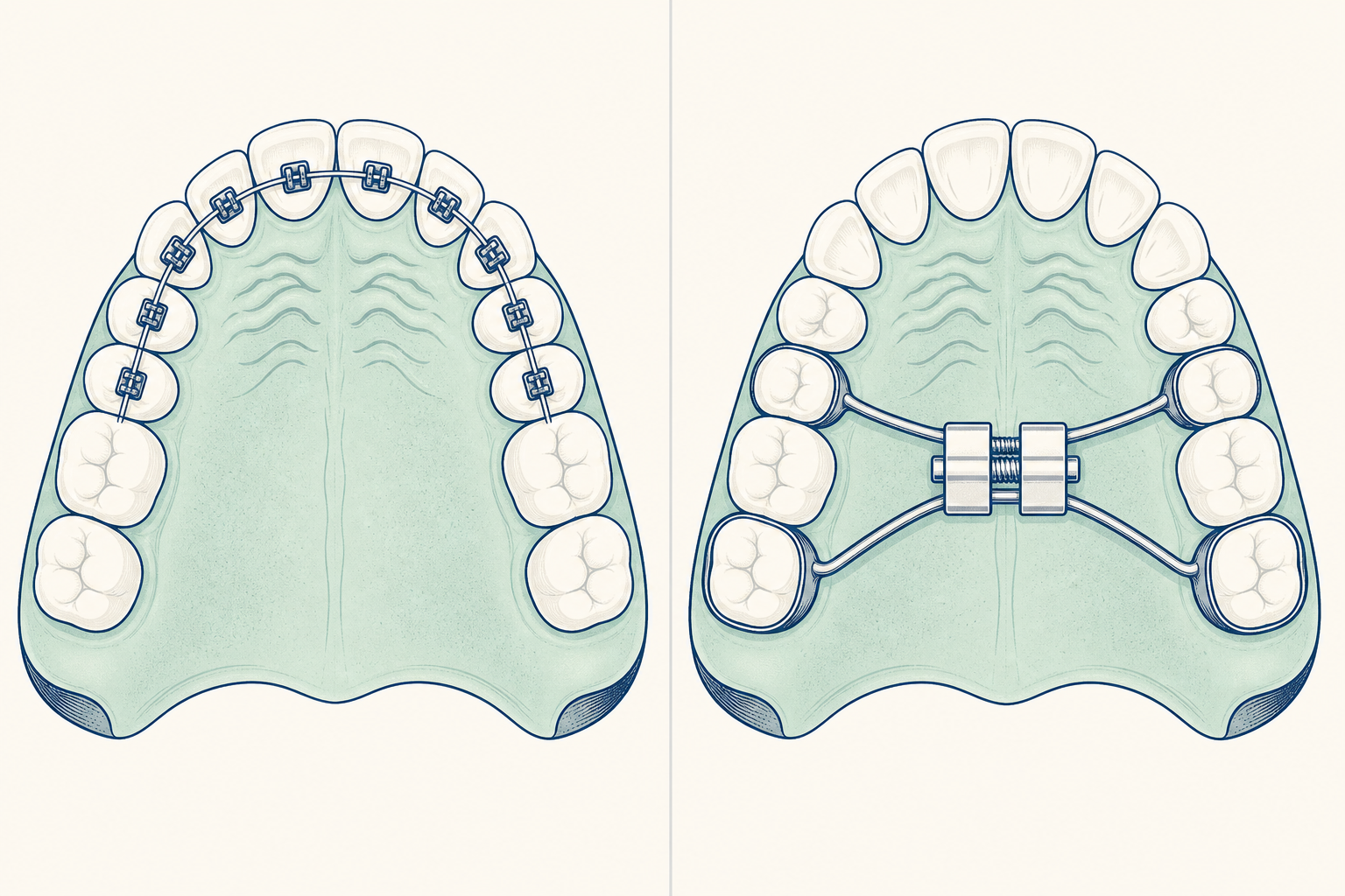 Illustrative diagram: braces vs palatal expanders