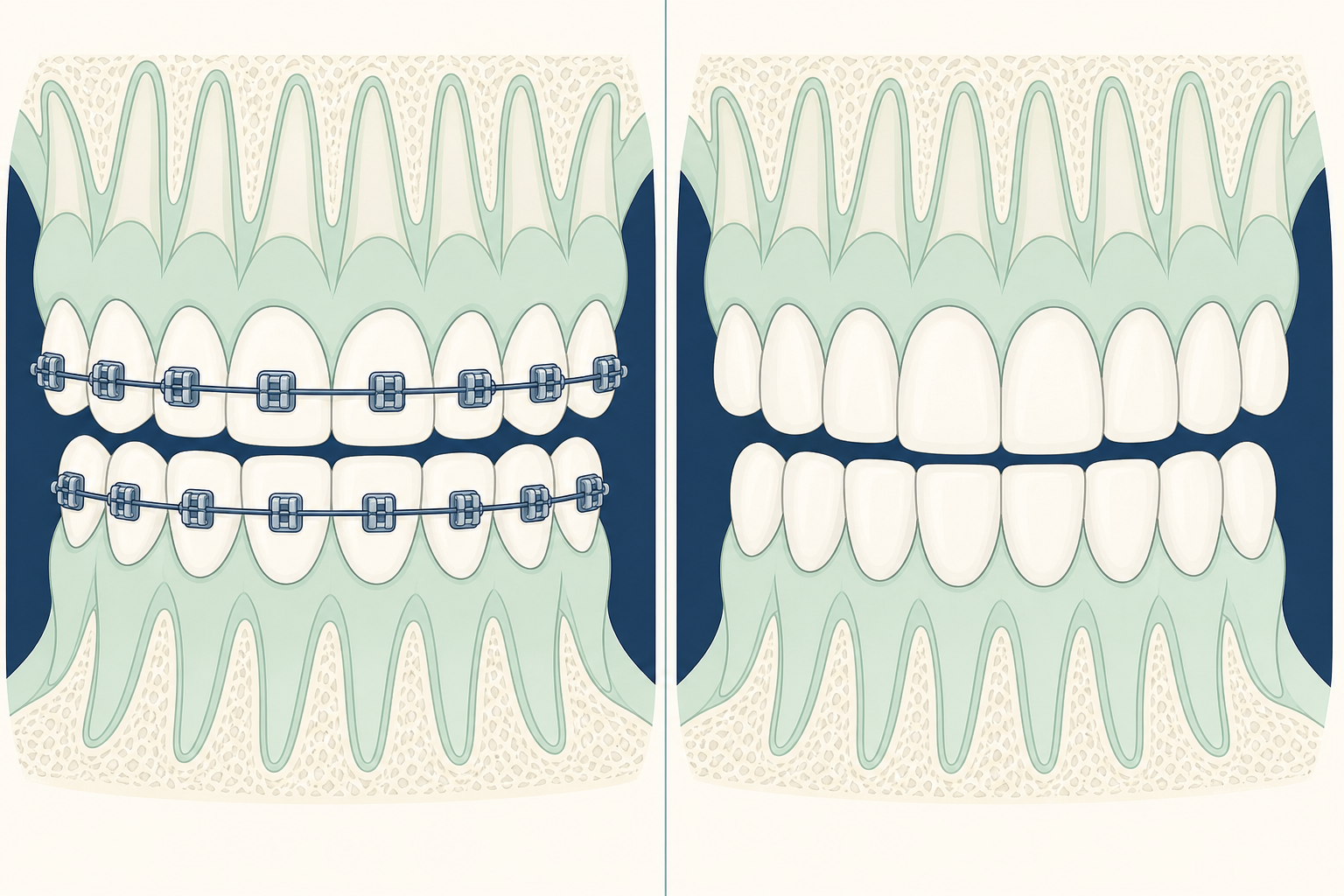 Illustrative diagram: braces vs veneers