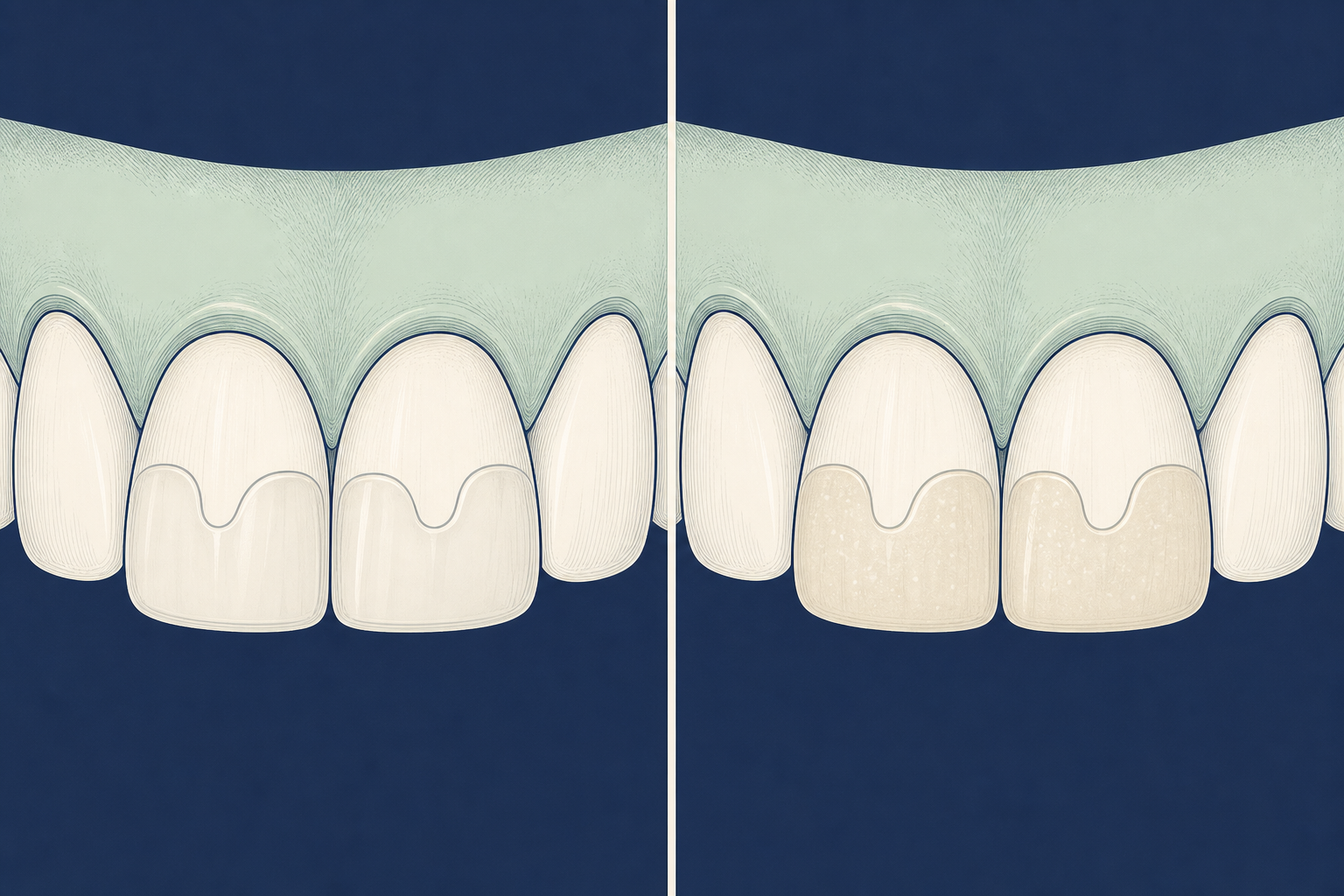 Illustrative diagram: ceramic fillings vs composite fillings