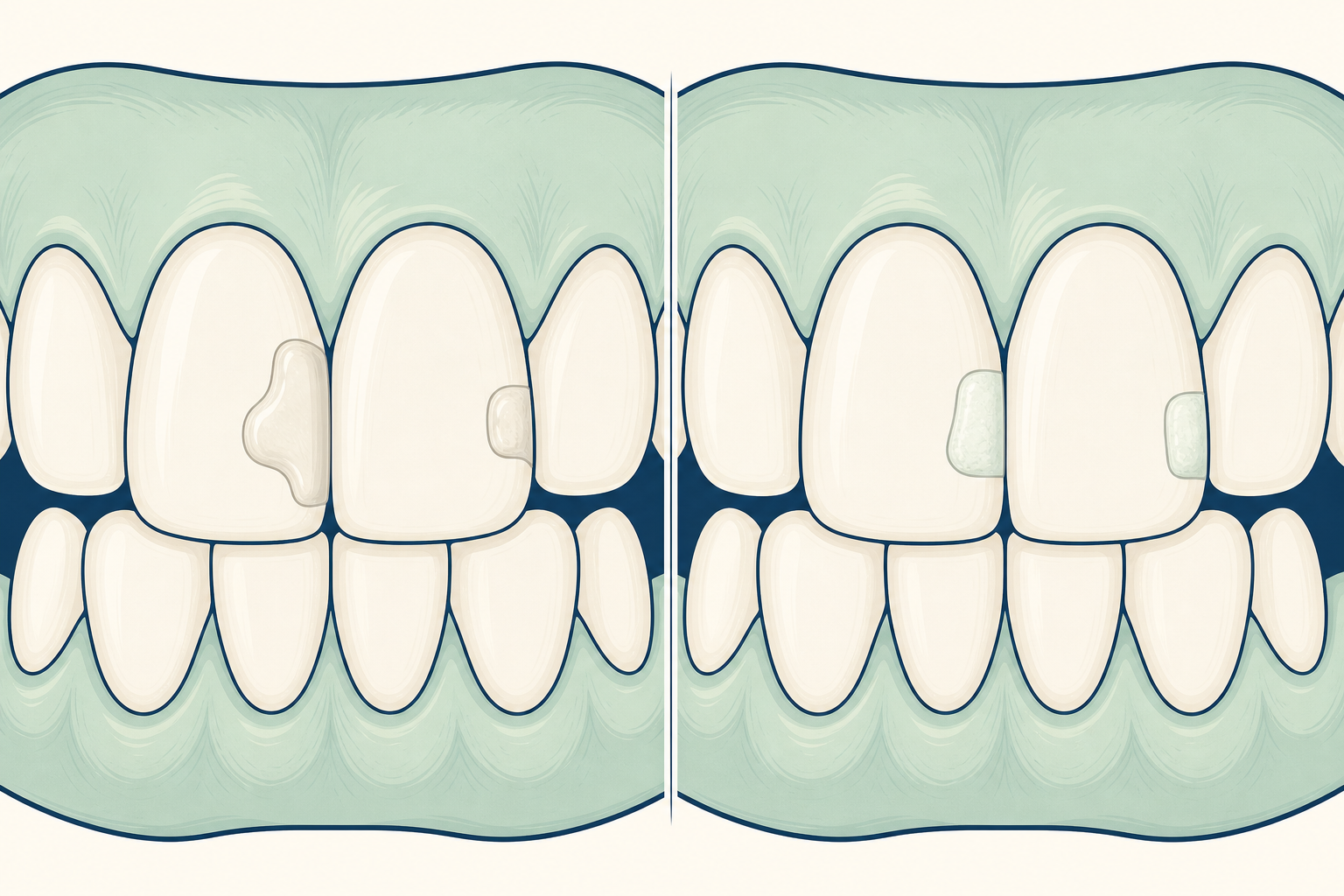 Illustrative diagram: composite fillings vs glass ionomer fillings