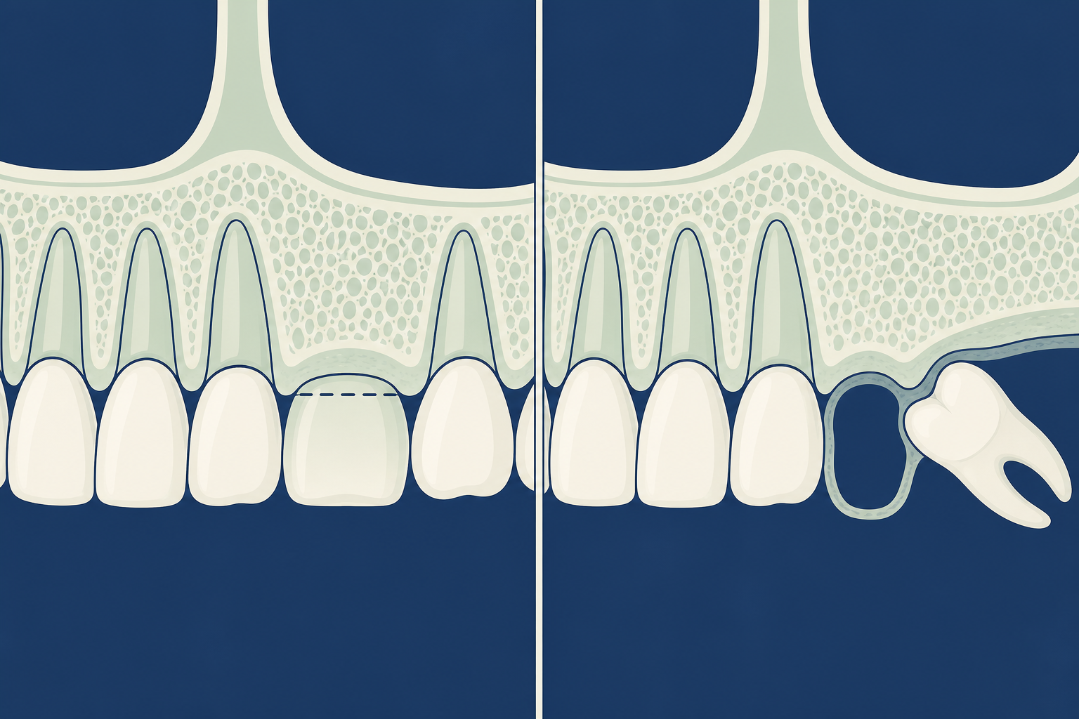 Illustrative diagram: coronectomy vs wisdom tooth extraction