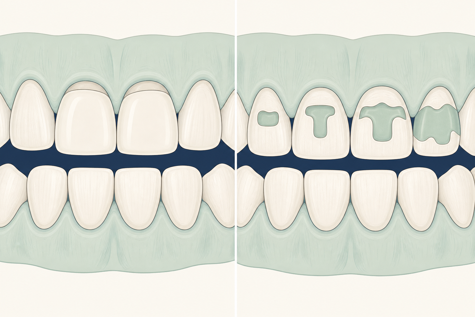 Illustrative diagram: crowns vs dental fillings vs inlays onlays