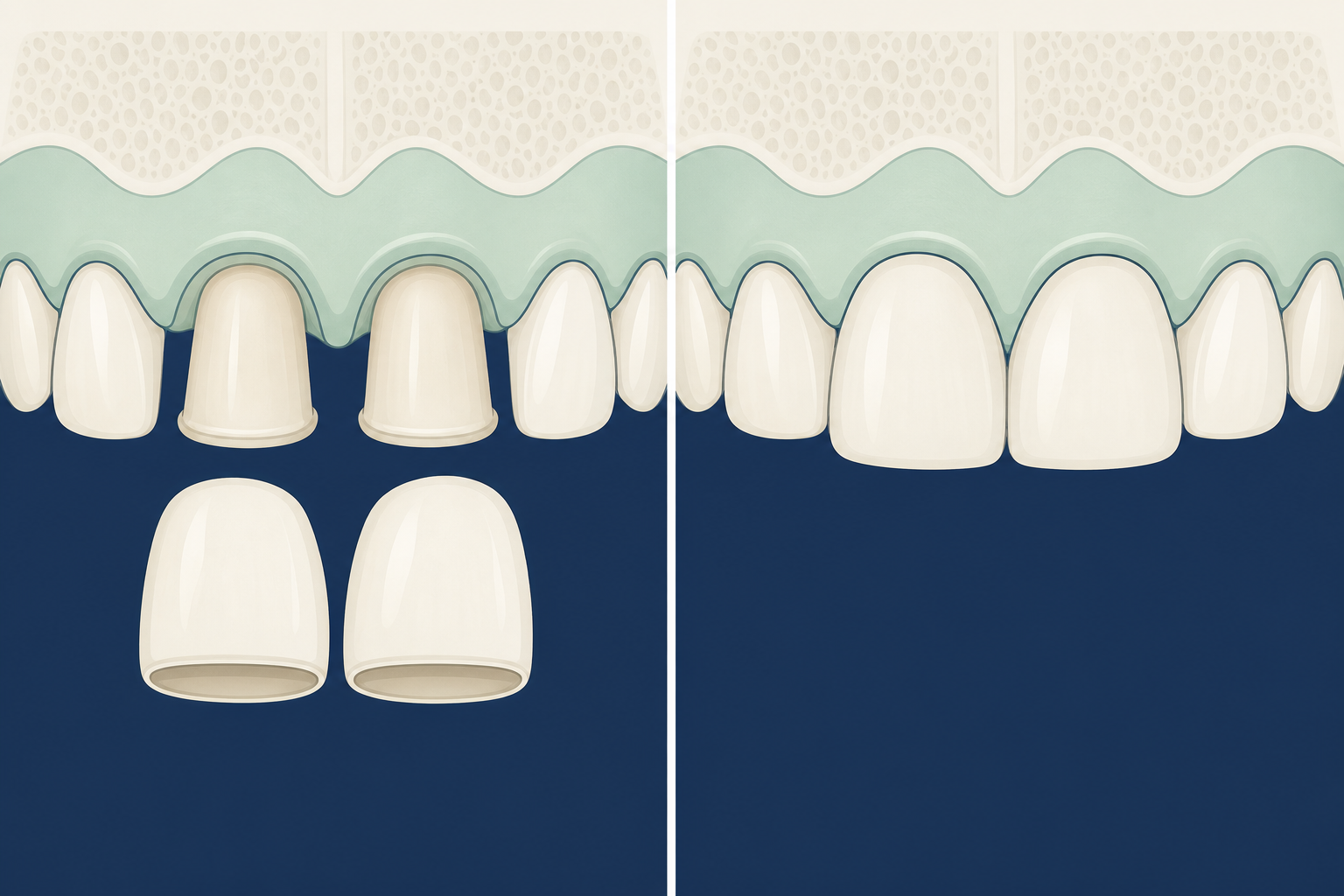 Illustrative diagram: crowns vs same day crowns