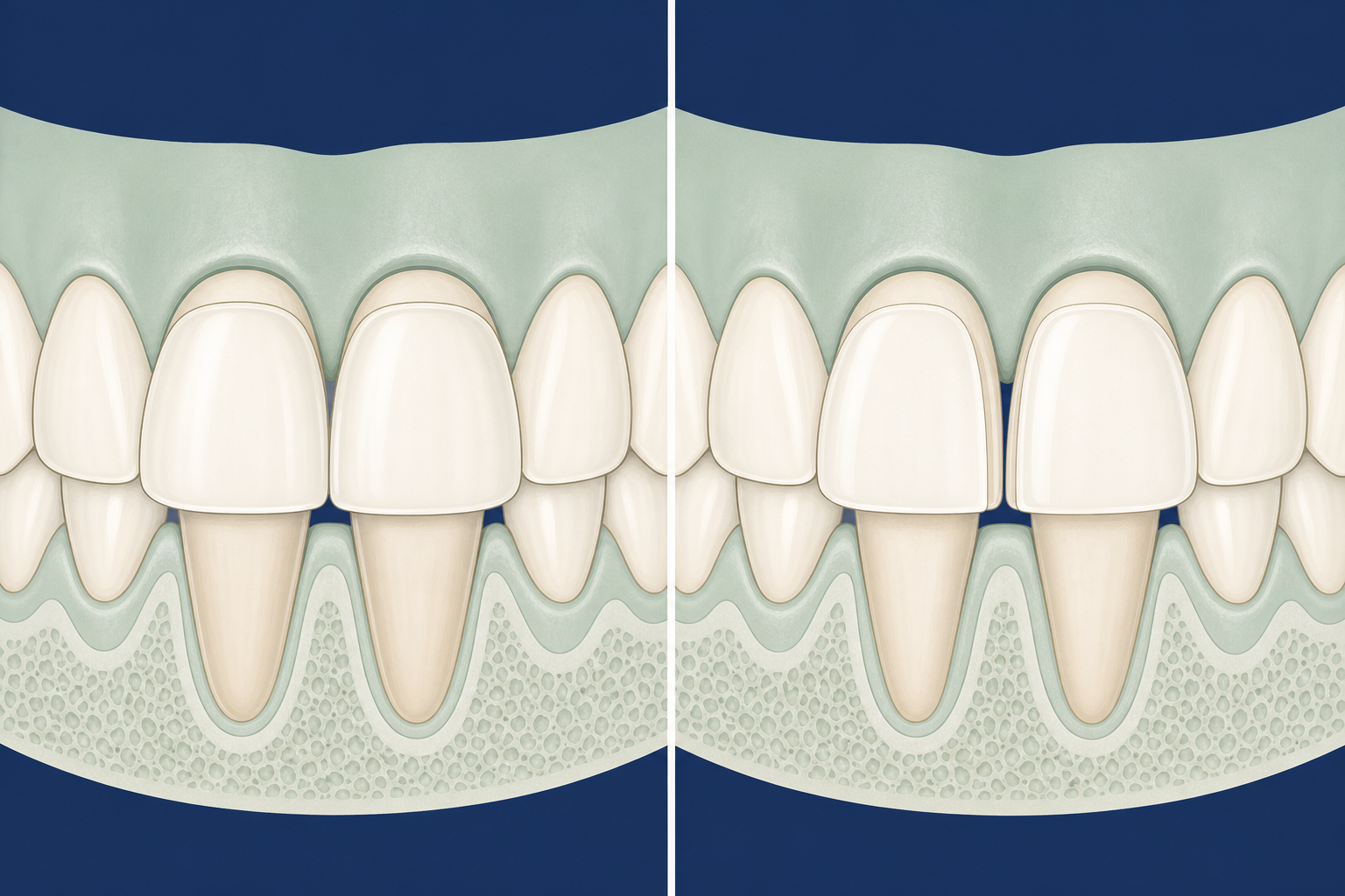 Illustrative diagram: crowns vs veneers