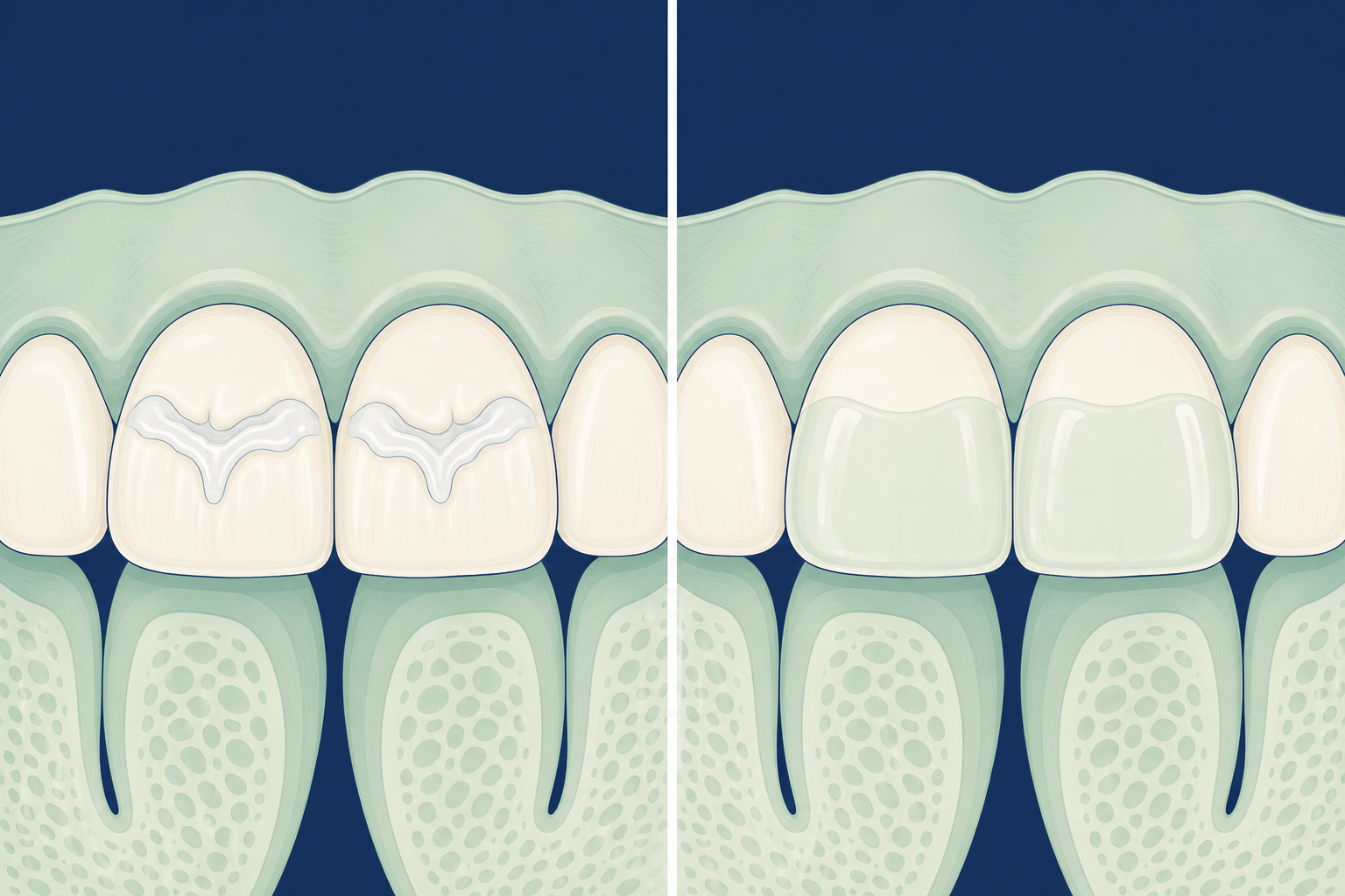 Illustrative diagram: dental sealants vs fluoride varnish