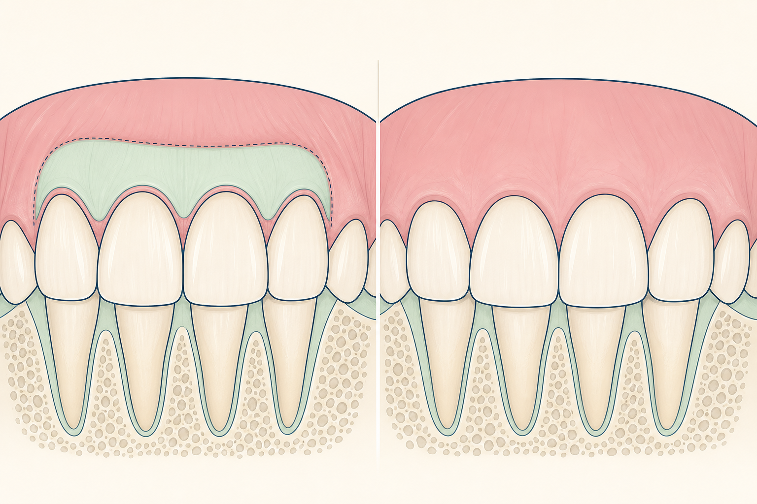 Illustrative diagram: gum grafting vs lanap