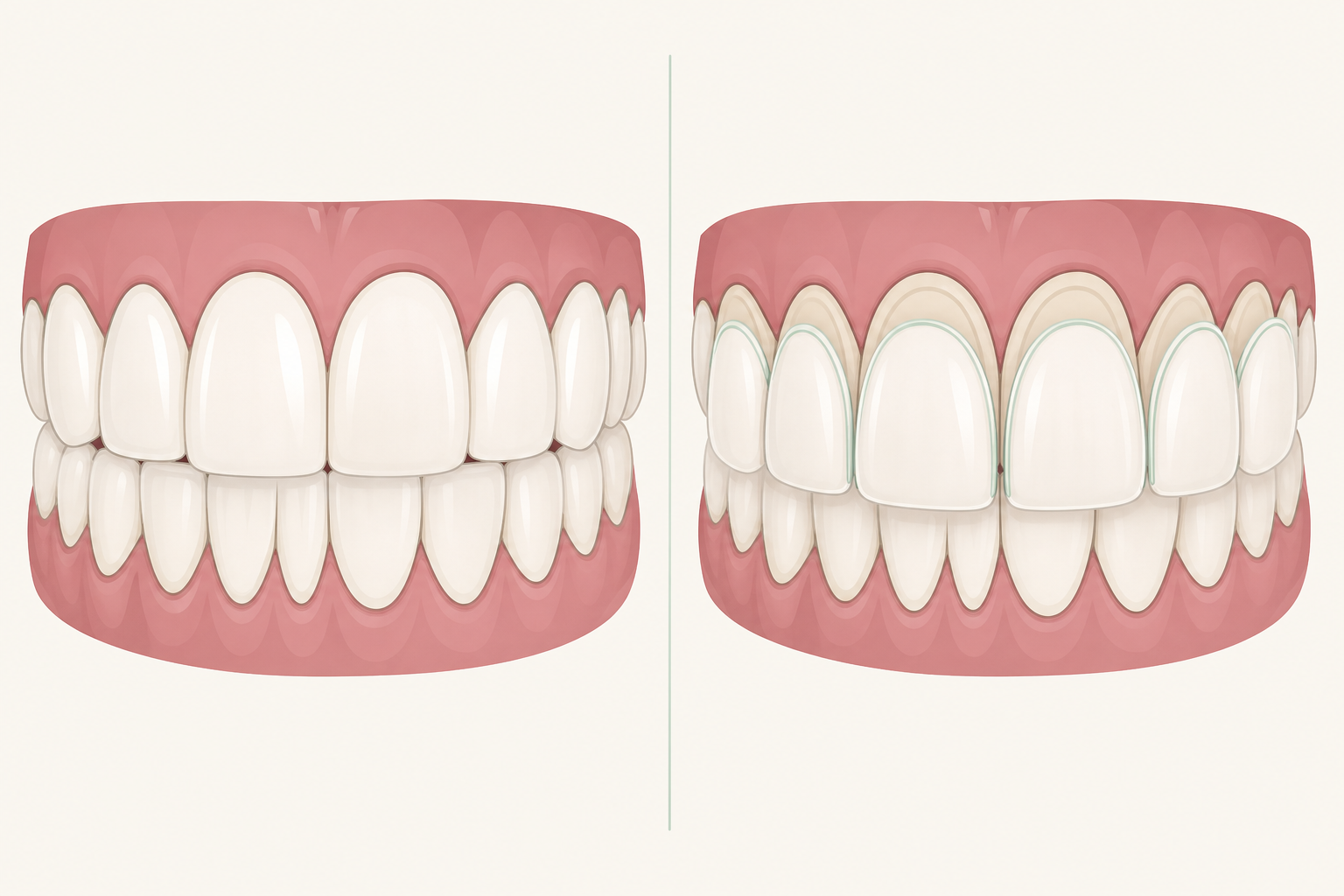 Illustrative diagram: hollywood smile vs veneers