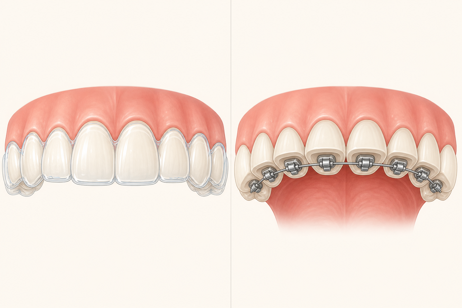 Illustrative diagram: invisalign vs lingual braces