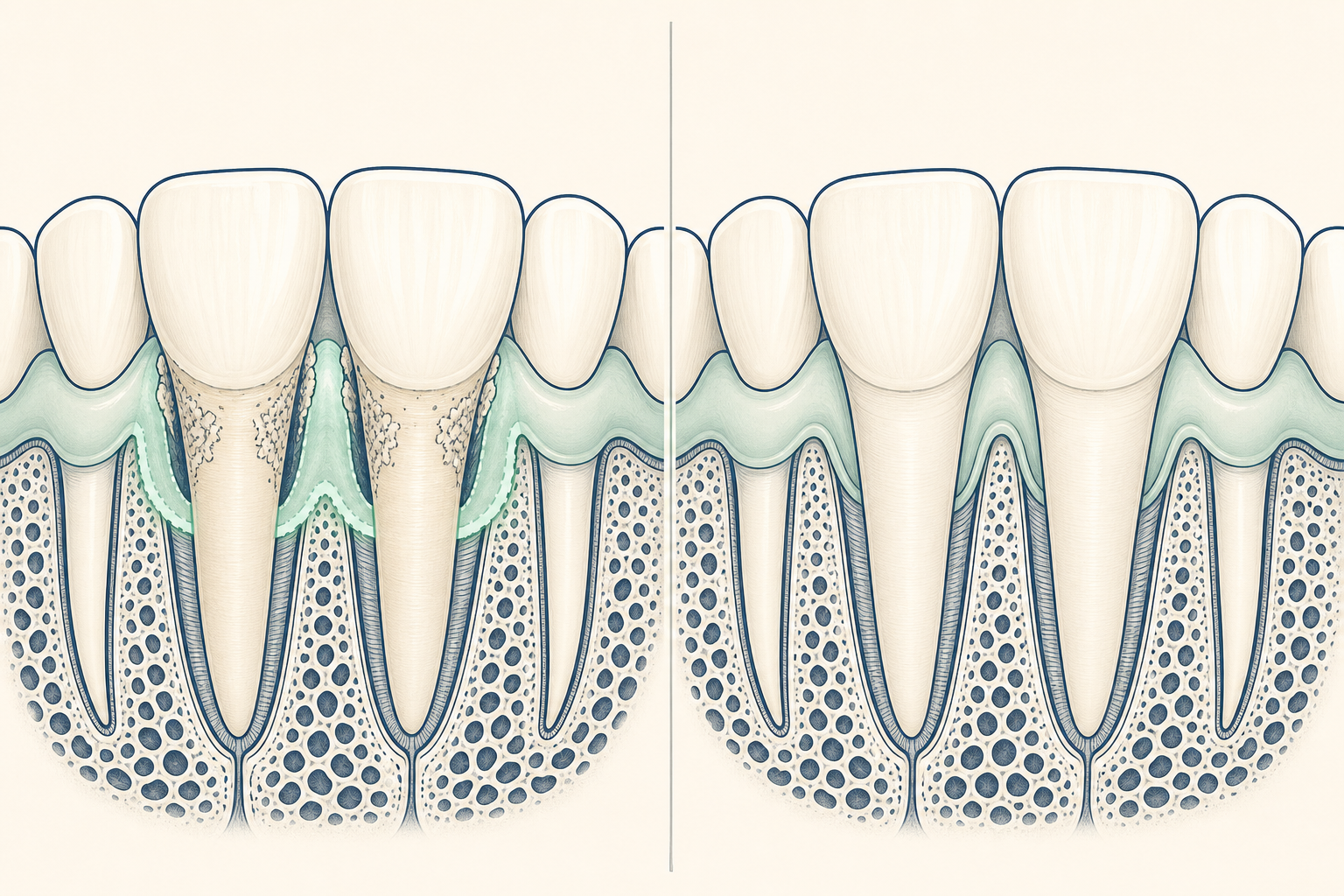 Illustrative diagram: laser gum treatment vs scaling and root planing