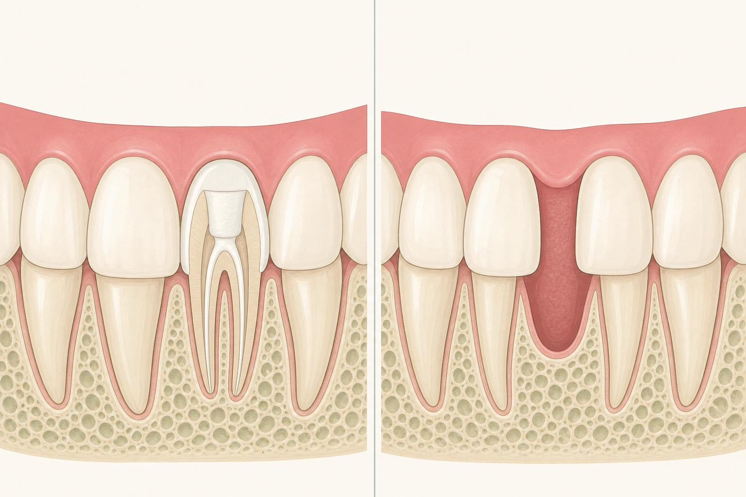Illustrative diagram: root canal vs tooth extraction