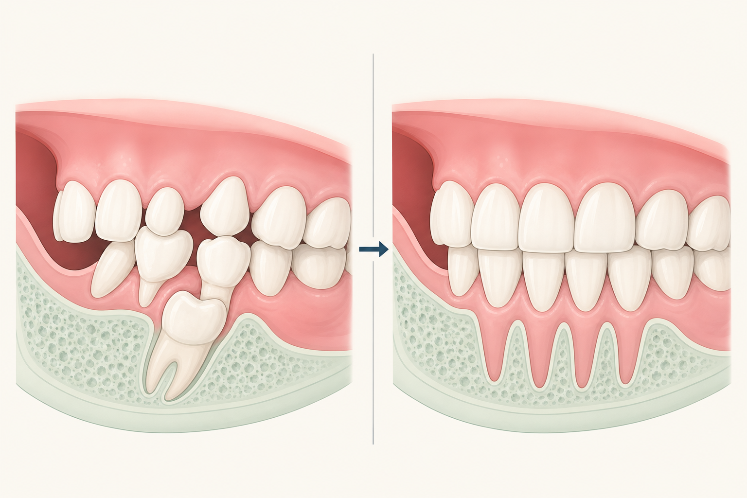 Illustrative diagram: Retained Baby Teeth