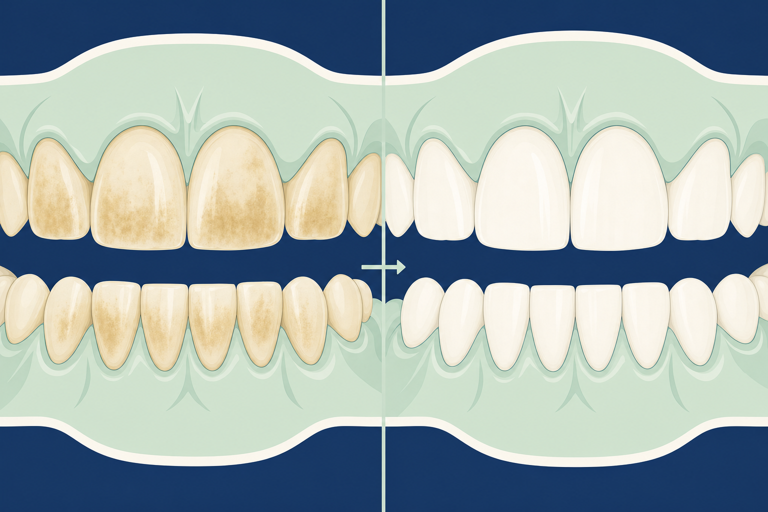 Illustration comparing tooth shade before and after whitening