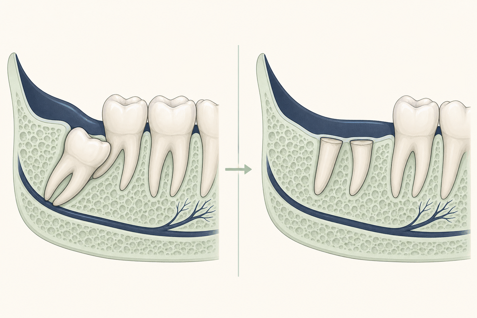 Illustrative diagram: Coronectomy