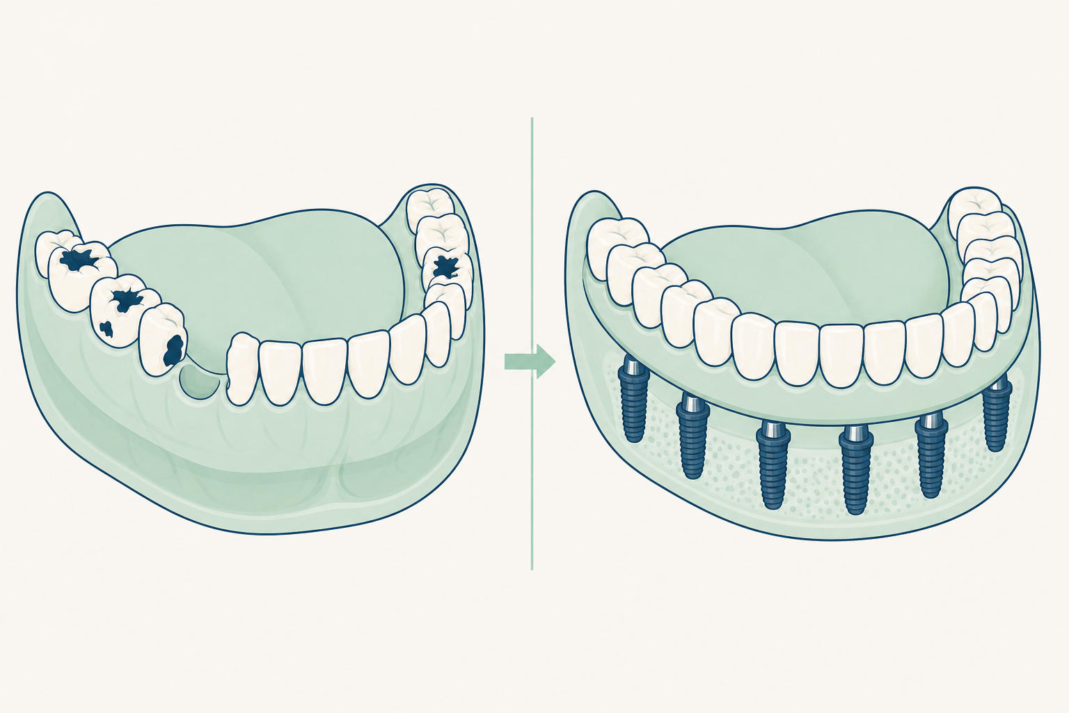 Illustrative diagram: All-on-6 Implants